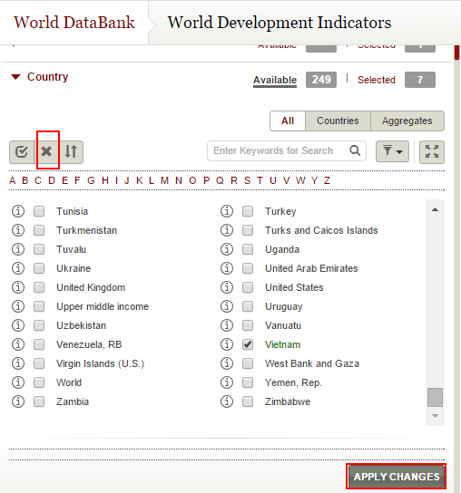 Chọn quốc gia có dữ liệu cần thu thập Chọn quốc gia có dữ liệu cần thu thập